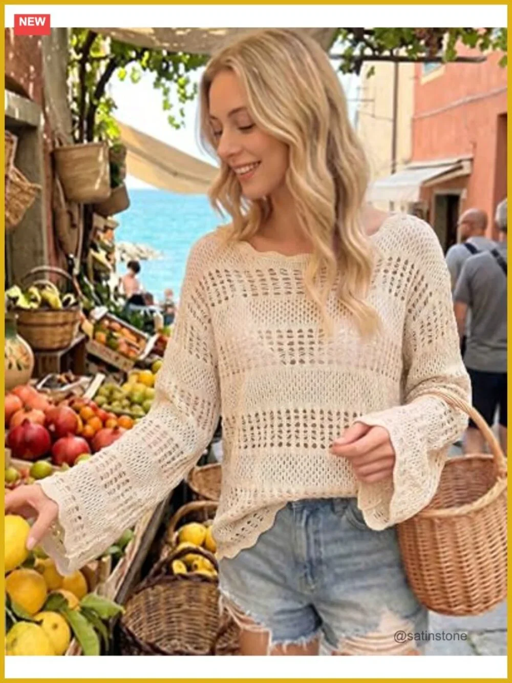 Crochet Cover Up Swim Coverup Off Shoulder Knit Top Beach Vacation Outfit